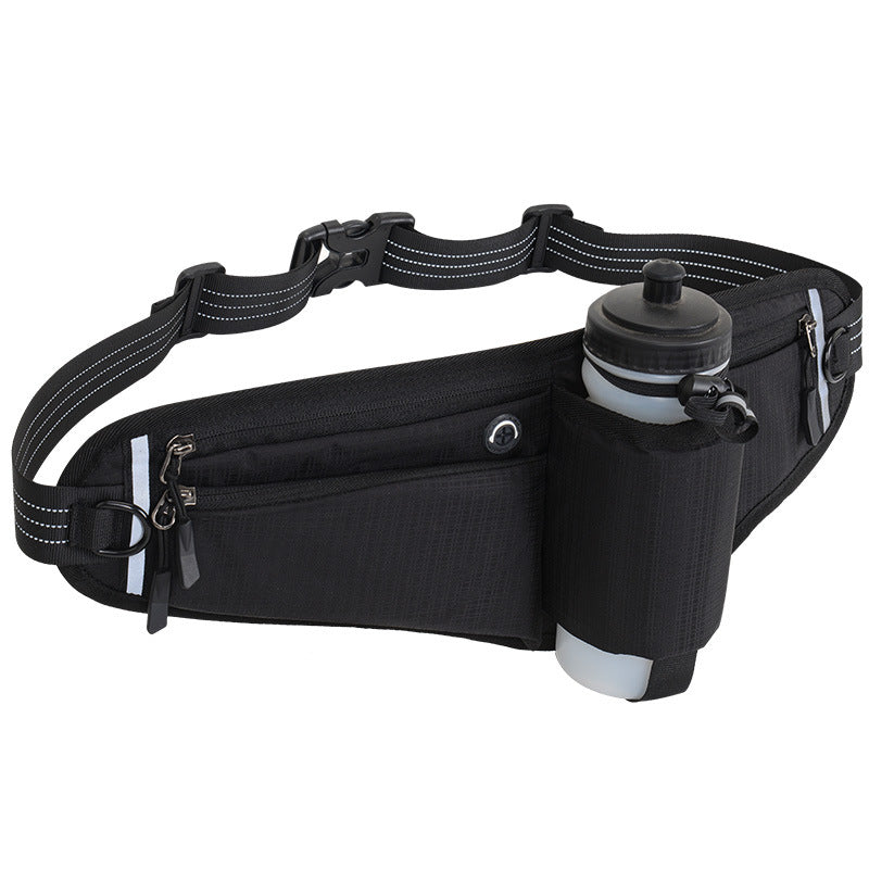 NNEDSZ Black Adjustable Running Waist Pack with Water Bottle Holder, Reflective Design, and Multiple Storage Pockets for Outdoor Activities