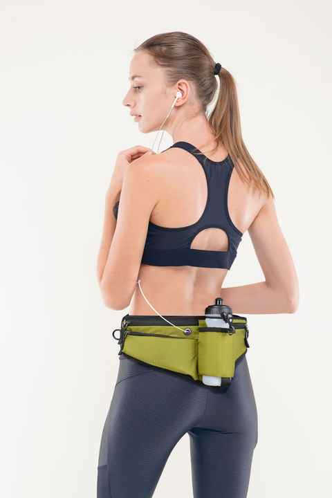 NNEDSZ Black Adjustable Running Waist Pack with Water Bottle Holder, Reflective Design, and Multiple Storage Pockets for Outdoor Activities